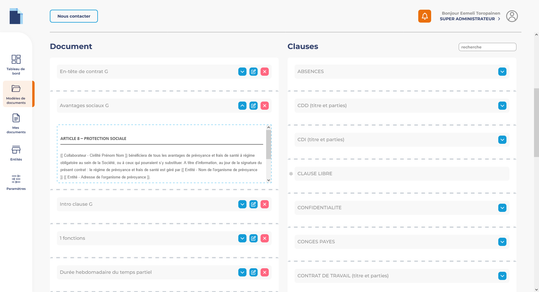 Tableau de bord